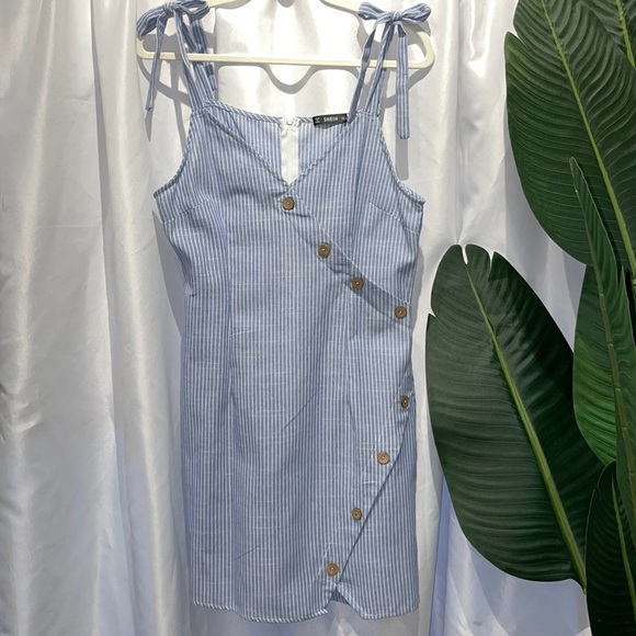 SHEIN Asymmetric Button Knot Strap Striped Cami Dress - Picture 3 of 8